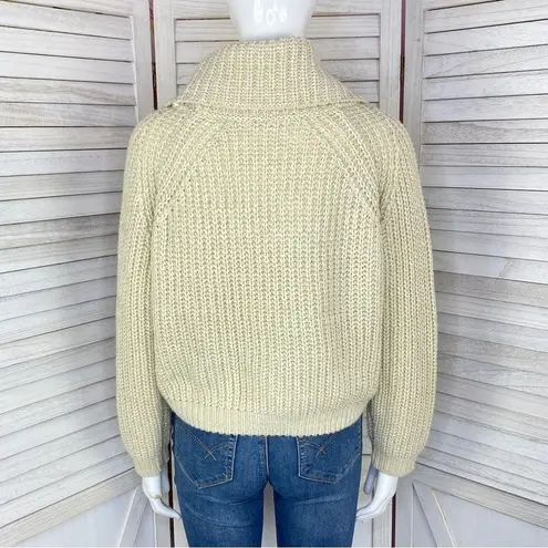 The Moon  & Madison Waffle Knit Cowl Neck Crop Sweater Cream Beige Small Long Sleeve