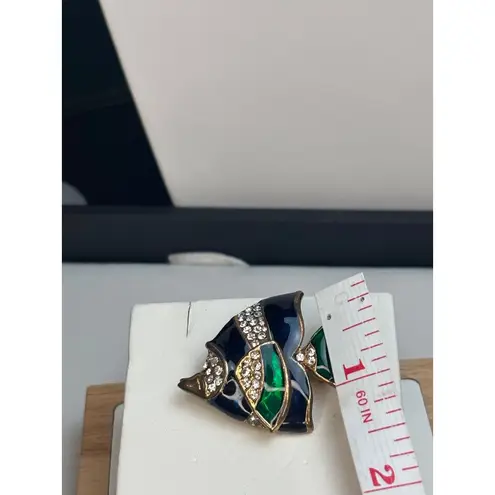 Vintage Rhinestone & Enamel Fish Brooch Pin Green