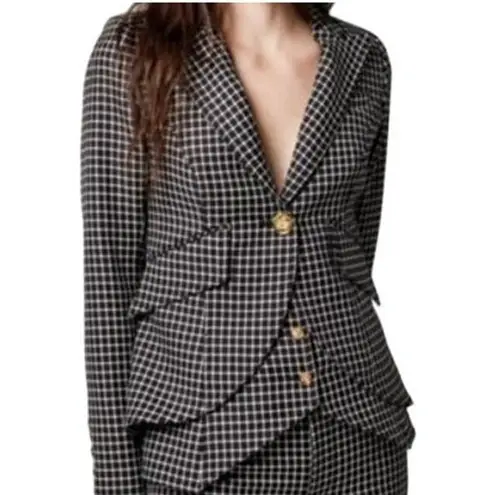 Smythe One Button Equestrian Blazer Jacket Wool Notch Lapel Window Pane Black 0