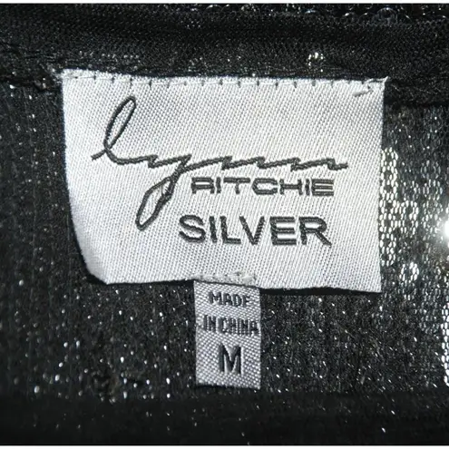 Lynn Richie All Over Sequin Silver Black Blouse Top Size M Long Sleeve Tunic Size M