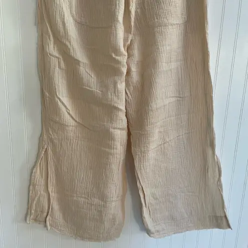 MELISSA NEPTON Summer Pant Pull On Wide Leg Waffle Cotton in Beige Clair Size L Tan Size L