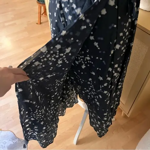 XIRENA Written In The Stars Voile Wrap Midi Dress Navy Blue Star Print Size S