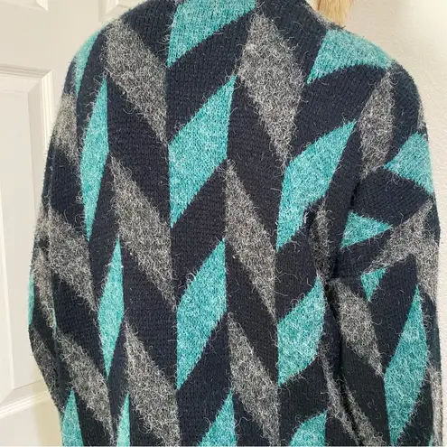 Vintage CÈTO Uomo Colorblock Mosaic Chevron Print Cardigan Sweater Size S Multiple