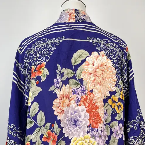 Johnny Was NWOT Blue Floral Pockets KIMONO Coat Sz S