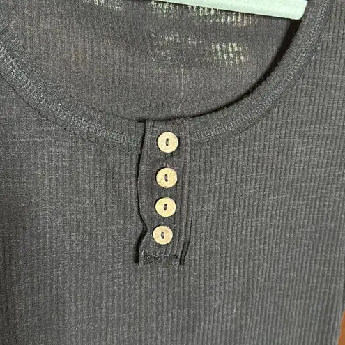 SUNBS Womens Long Sleeve Henley Top Basic Ribbed Knit Size Small Black