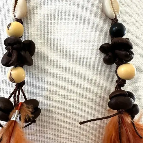 Mexican Coffee Bean shell Extra Long Feather Earrings