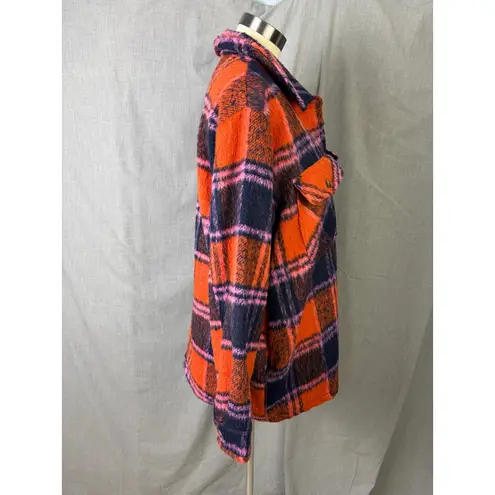Panache Apparel Wool Blend Plaid Shacket Orange Navy Oversized Shirt Jacket XL