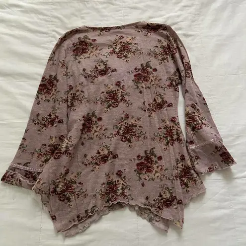 Rosa Cherie Fairy Pink floral long bell sleeve blouse lace trim ribbon detailing Size M