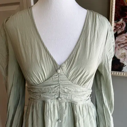 by the River Midi Dress in Olive Sage Green Waist Button Front Small Milkmaid