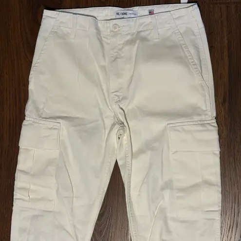 RE/DONE Originals Sz 27 Off White Cargo Pant Jeans Women's Cotton Straight Leg