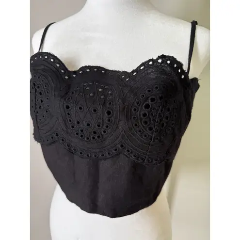 Sigrid Olsen Sigrid Olson Black Linen Blend Cropped Tank Top Womens Sz M Cottagecore