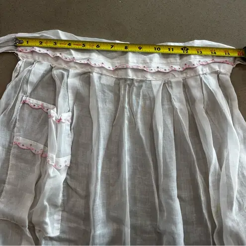 Handmade VINTAGE SHEER WHITE COTTON APRON~POCKET~PINK EYELET TRIM~MARGE OF HOLLYWOOD