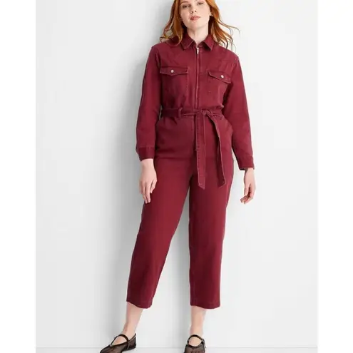 Future Collective NWT maroon cotton long sleeve jumpsuit size small Red