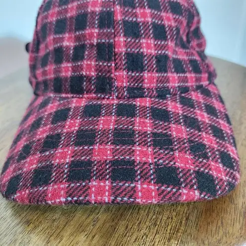 Red and Black Plaid Baseball Cap One Size Wool Blend Plaid Baseball Hat