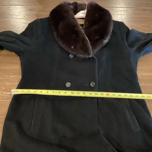 Sachi Collection Vintage angora lambs wool long winter coat mink Fur collar 14 Black