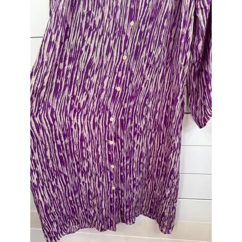 Adam Tucker Tucker Size S Purple Cream Patterned Midi Dress Bohemian 3/4 Sleeve Button Front