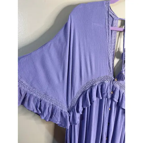 Free People  Paradiso Maxi Dress purple high low double V dress, size medium