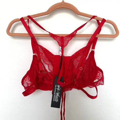 Wolf & Whistle Womens Bodysuit Size US 6 Red Bella Satin Lace Strappy Lingerie