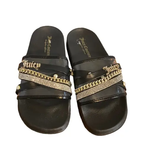 Juicy Couture  Styx Black Embellished Logo Slip On Slides Women Sz 6