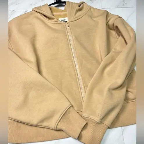 Pact Full Zip cropped camel tan hoodie with front pockets size medium