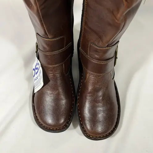 BORN VIRGINIA WOMANS TALL RIDING BOOT WIDE CALF W/BUCKLES SZ 7M VEGAN BROWN NEW