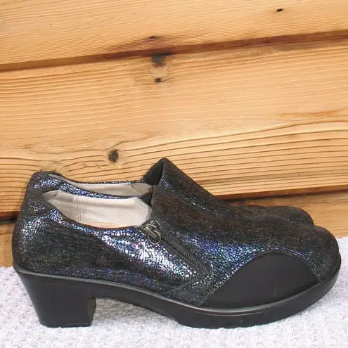 Alegria Hayli Heeled Metallic Bootie Clog