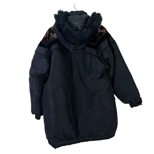 Vintage Triple FAT Goose Down Parka Coat Womens L Black Velvet Fur Trim Hood Size L