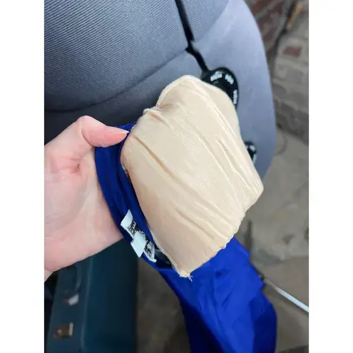 Blouse pleat front blue shoulder pads 1980s Size 12