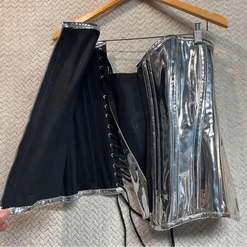 Top Drawer by Daisy Corsets Silver PVC Overbust Corset Rave Festival Large