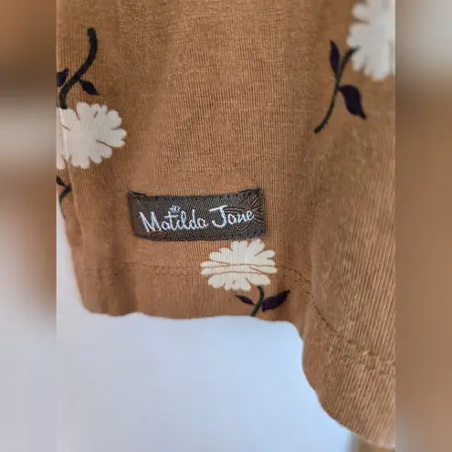 Matilda Jane camel tan marigold floral short sleeve jumpsuit