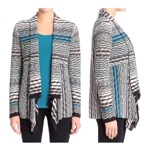 Nic+Zoe Sweater Women Small Petite Black Linen Blend Open Waterfall Cardigan