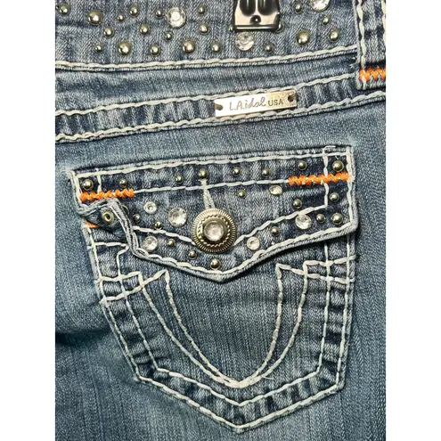 L.A. Idol Y2K Embellished Rhinestone Studded Denim Bootcut Jeans 7 Low Rise Blue Size undefined
