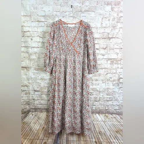 Daughters of India Binita Apricot Floral Print Maxi Dress Size Small Orange