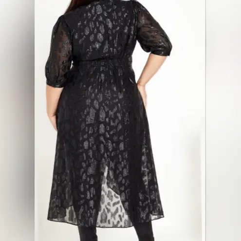 City Chic NTM: Untamed Sheer Leopard Jacket Black Metallic Duster Plus Sz 22 NWT