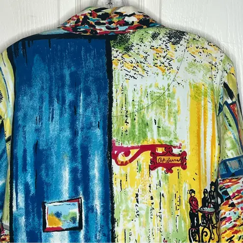 Graff By Um Company Sz L Colorful Street Cafe Scene Jacket Blazer Size L