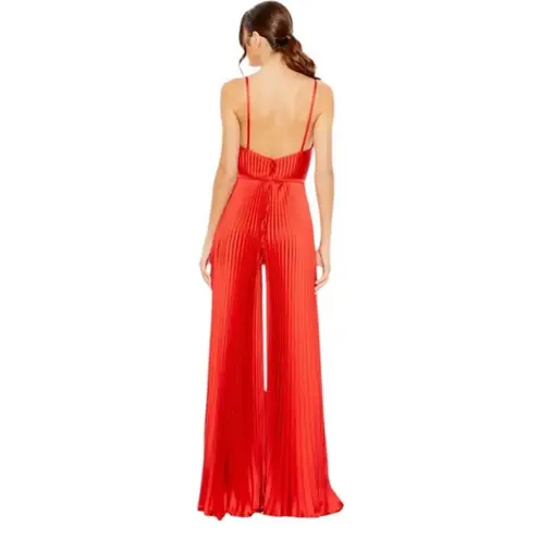 Mac Duggal Ieena for NEW Red Pleated Plunge Neck Wide Leg Jumpsuit Size 10 26319
