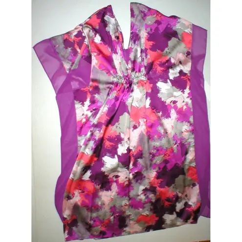 New Womens NWT $68 Satin H Halston Caftan Night Gown S M Cover Up Purple Orange Size M