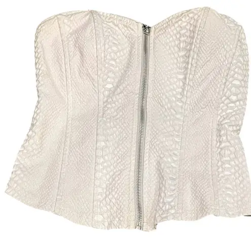 Carmen Gray Snake Print Zip Crop Top Small White