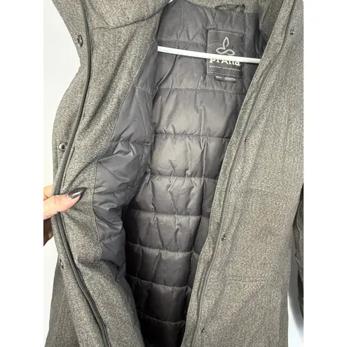 prAna Maja Jacket Hooded Herringbone Parka Gray Faux Fur Trim Medium Gorpcore
