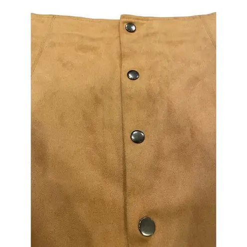 Fashion Union Faux Suede Fall Mini Skirt Button Down A Line Western Brown Camel