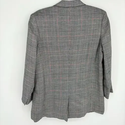Emerson Fry Lee Blazer Jacket Houndstooth Plaid Linen Size 14 Black White