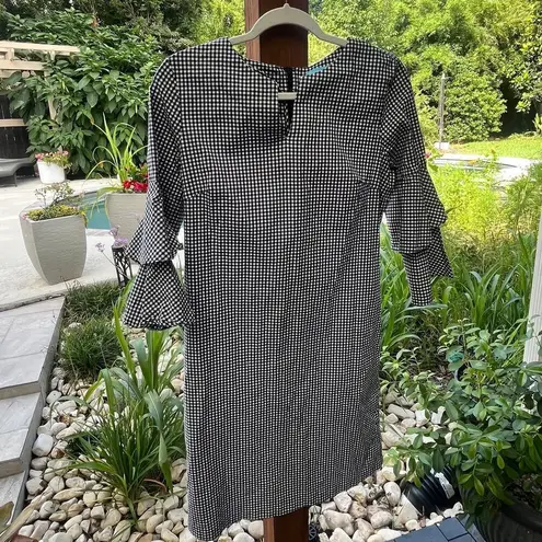 J. McLaughlin  Letty Bell Sleeve Gingham Shift Dress with Bell Sleeves Sz L