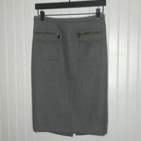 J.Crew  Gray Wool Patch-Pocket Pencil Skirt Size 4