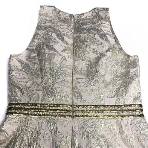 Carmen Marc Valvo  Brocade Dress Cream Gold