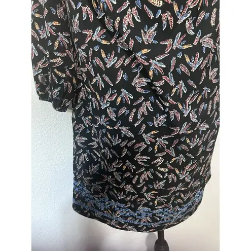 THML Dress Sz M Western Feather Open Shoulders Knee Length Embroidered Hem Strap