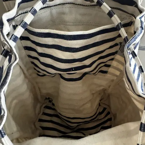 Baggu Navy and White Striped Drawstring Backpack