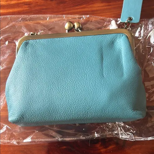 Anuschka Blue Leather Wristlet Clutch with Pebbled Texture