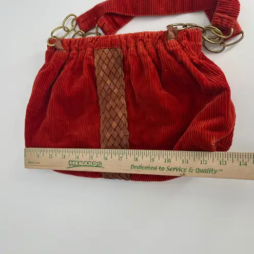 Vtg Myna by Emily & Margaret Orange Corduroy Woven Detail Shoulder Bag Red