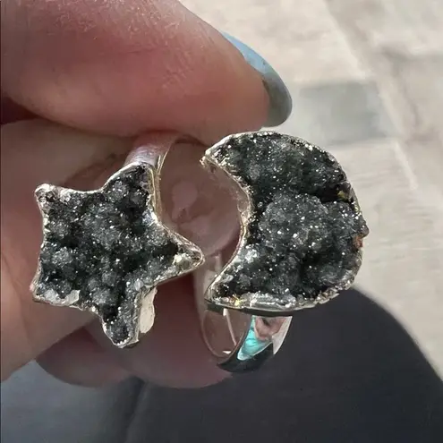 The Moon Druzy stone/star ring