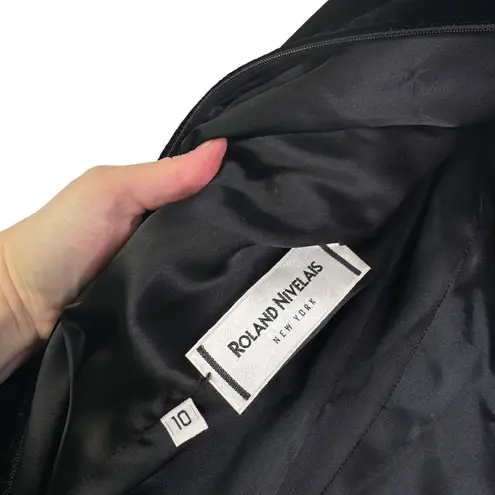 Roland Nivelais Bergdorf Goodman Velvet Long Sleeve Formal Maxi Dress Train 10 Black